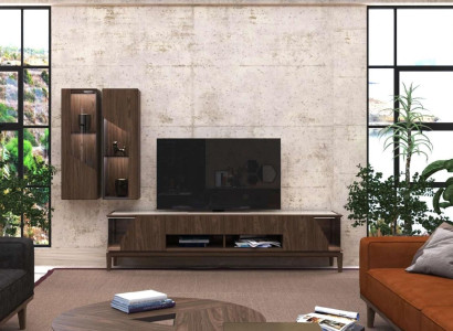 Living room furniture Wall unit Hanging shelves Sideboard Brown Luxury wooden furniture